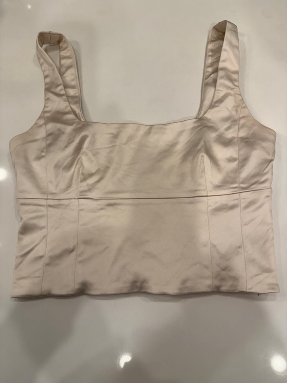 Aritzia Wilfred Satin Square-Neck Crop Top Small - Light Pale Blush Pink